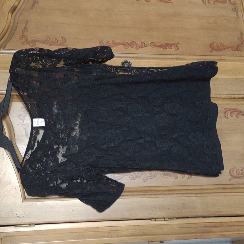 Black Lace double layered short sleeved top. Large